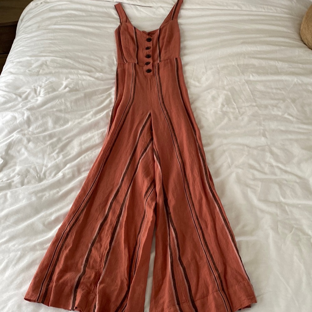 Urban Outfitters Rust Striped Wide-Leg Jumpsuit